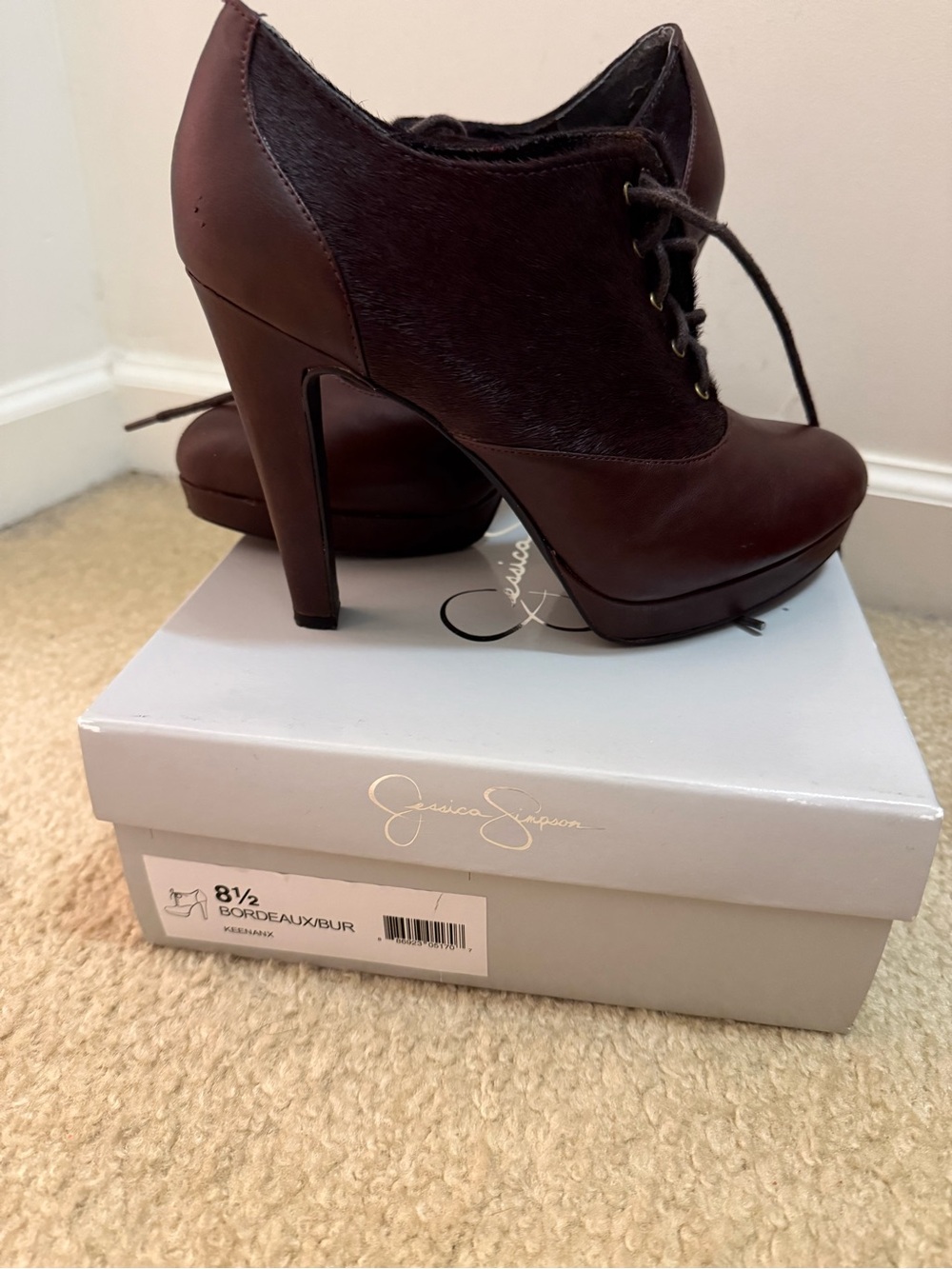 Jessica Simpson Burgundy Lace-Up Platform Heel Booties